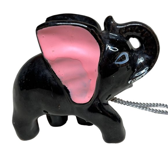 Vintage Redware Pottery Elephant Figurines Family Black with Pink Ears - Picture 5 of 8